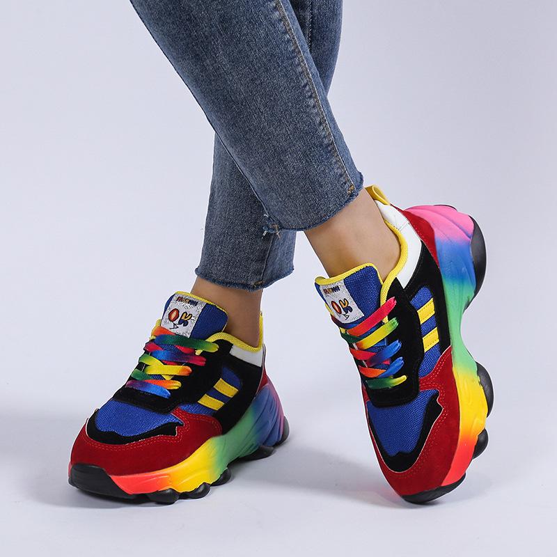2025 Frühling und Herbst neue Außenhandel Übergröße Plateau Dad Schuhe lässige Farbsohle Muffin Damenschuhe Übergröße Lagerware