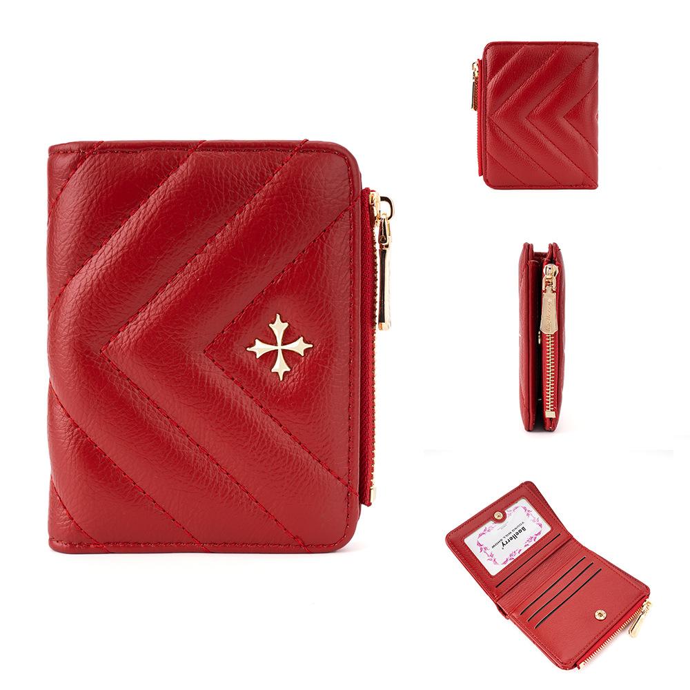 Women's Wallet Short Korean Version Cross Flower Zipper Fashion Quilted Card Bag Women