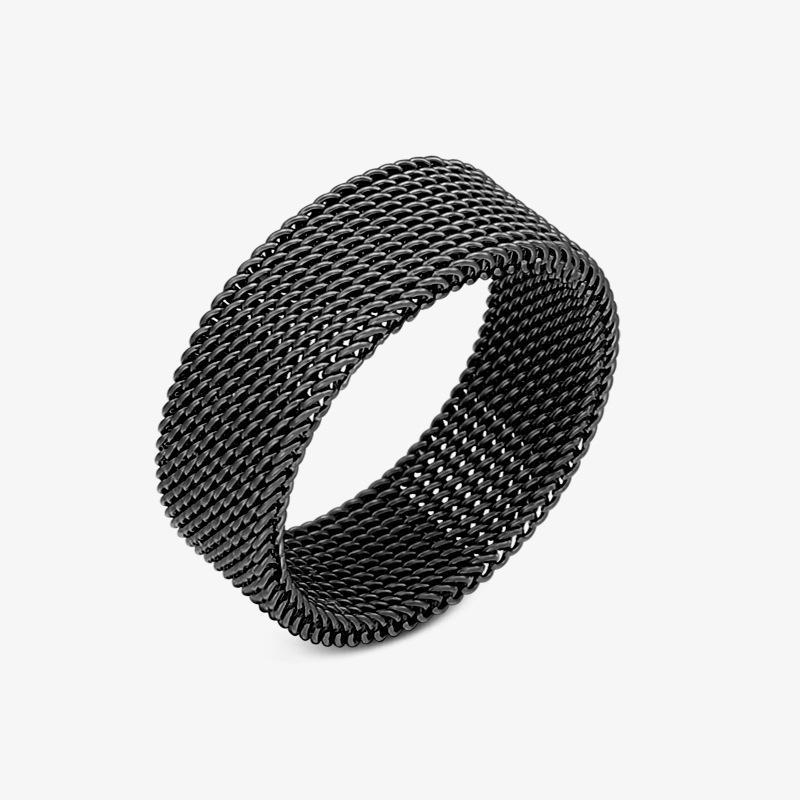 Titanium Steel Mesh Ring: Adjustable Woven Stainless Steel Band for Men & Women