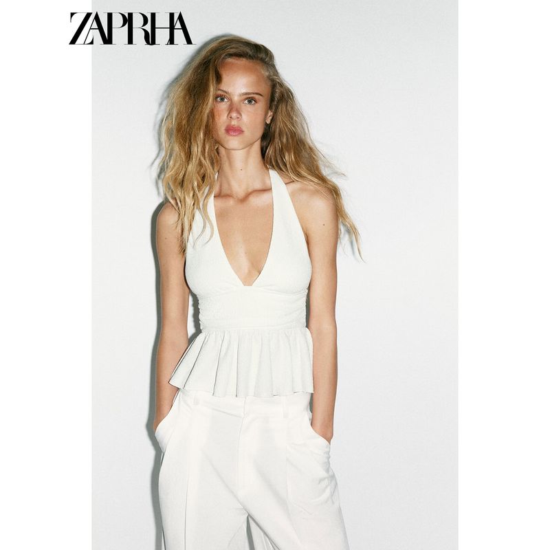 Zaprha 2025 Summer New Gyaru Sexy Backless Laminated Decorative Neck Collar All-Match Top 0347317