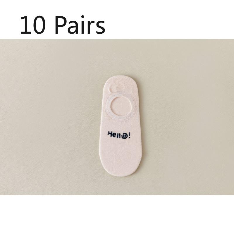 

10 пар женских весенне-летних носков-лодочек с надписью, с мелким вырезом, нескользящие, с невидимым силиконовым покрытием 10 Pairs