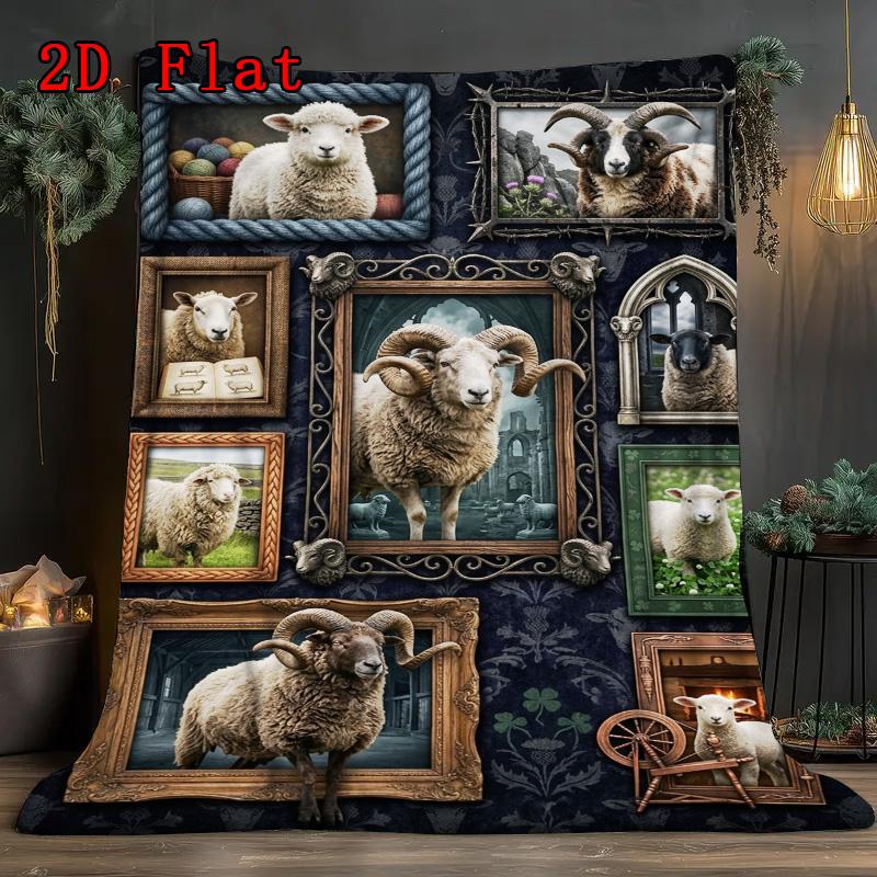 Sheep Portraits Gallery 2D Flat Pattern Flannel Blanket, High Quality All Seasons, Home Decor, Warmth and Comfort, Perfect for Christmas Gifts.