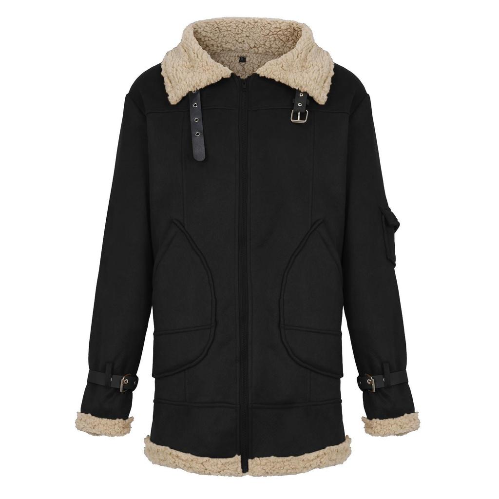 Men's Thickened Long Sleeves Coat Faux Leather Fleece Jacket Outerwear