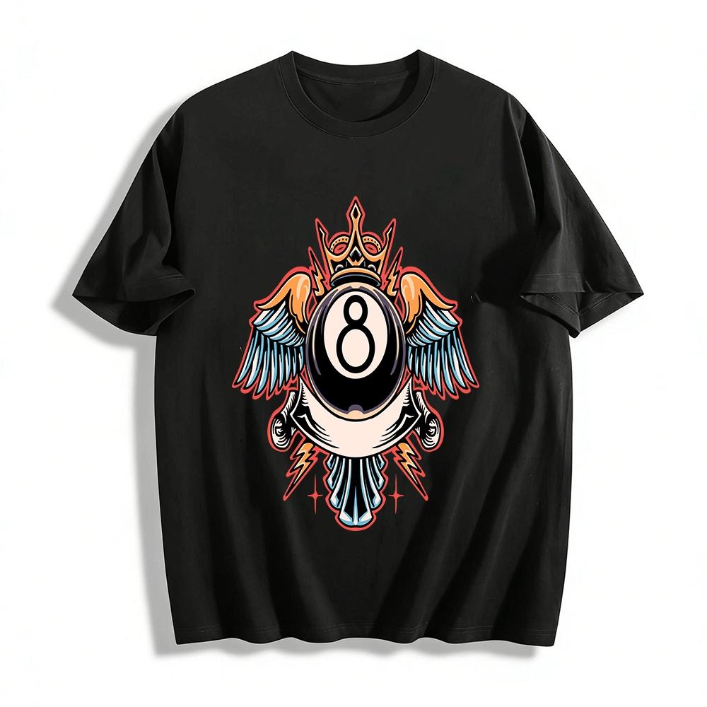 

Vintage Billiard 8 Ball Crown Wing Print Casual Top Pure cotton T-shirt XXS