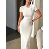 Damen Frühling Sommer Importiert Einfarbig Bodycon Schick Schlank Geschnitten Kurzarm Modekleid