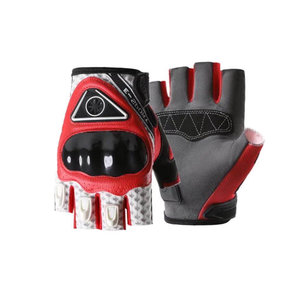 

Shock-Absorption Motorcycle Gloves Anti-Slip Protective Gloves Half Finger Gloves Unisex Riding M червоний