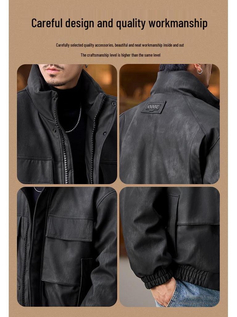 Amerikanische Workwear PU-Leder Herren Daunenjacke - Winterkollektion 2025, High-End Trendmarke.