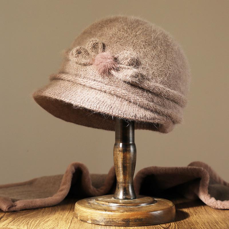 Mom hat elderly autumn and winter rabbit fur knitted hat female thickened winter old lady wool hat thermal hat