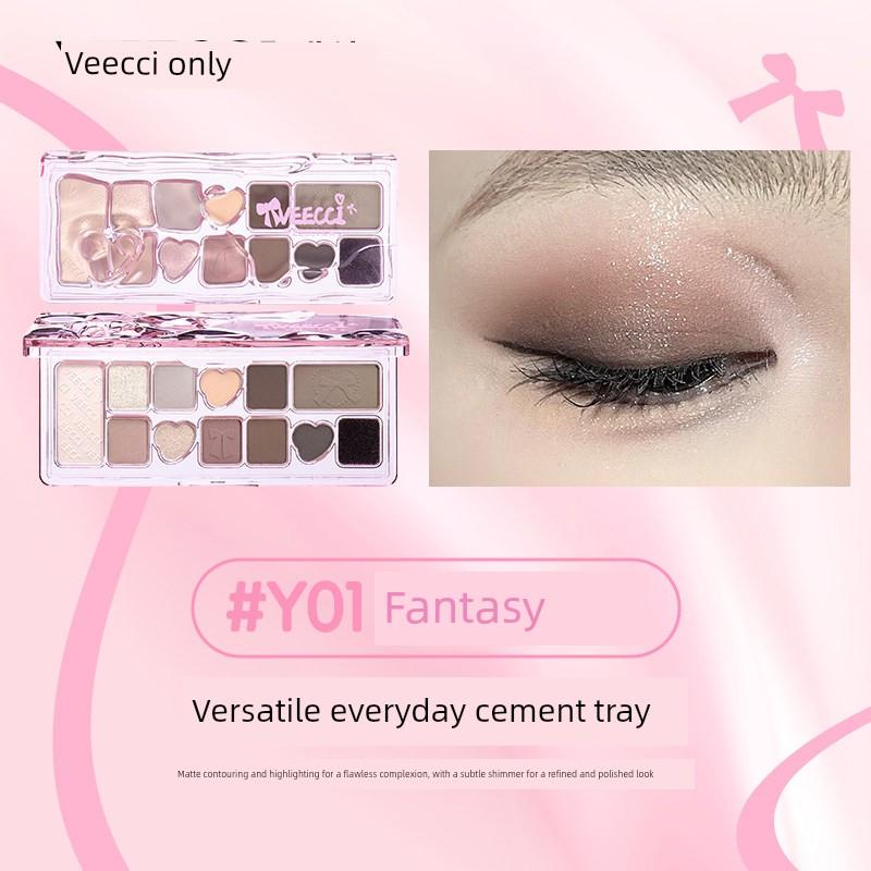 Veecci/Seven-Color Eyeshadow Palette for Light Makeup, Pearlescent Highlighter, Blush, and Contouring - Multi-Use Comprehensive Palette for Beginners