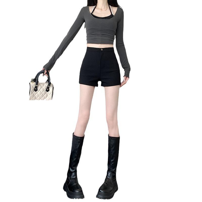 Women's High-Waisted Black Hot Pants - Summer 2024 Versatile Style