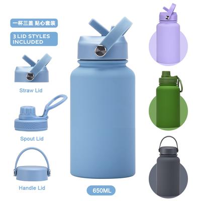 Stainless Steel Thermos Cup, One Cup With Three Lids 650Ml Stainless Steel Water Cup, Portable Outdoor Sports Kettle