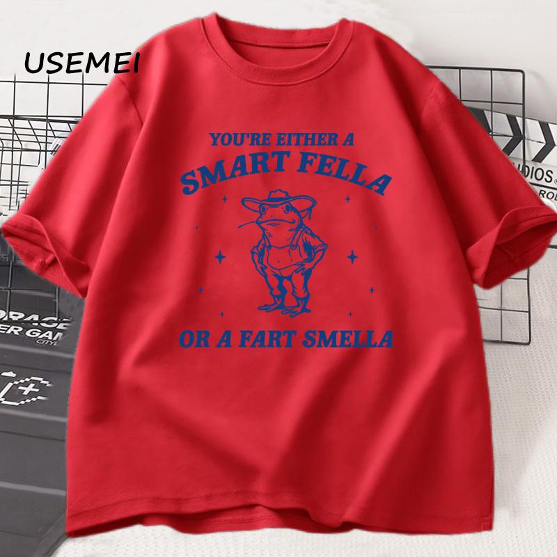 

Men s Graphic T Shirts Are You A Smart Fella or Fart Smella Vintage Style T Shirt Retro Cartoon Tshirt Weird Cowboy Frog Tees M