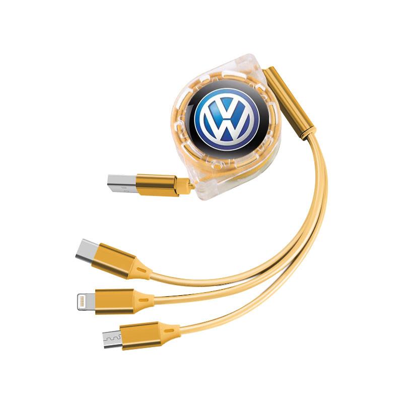 

Новый зарядный кабель 3 в 1 Micro USB Type C, мультизарядное устройство для VW Volkswagen Golf Polo Passat Touran, аксессуары золотой