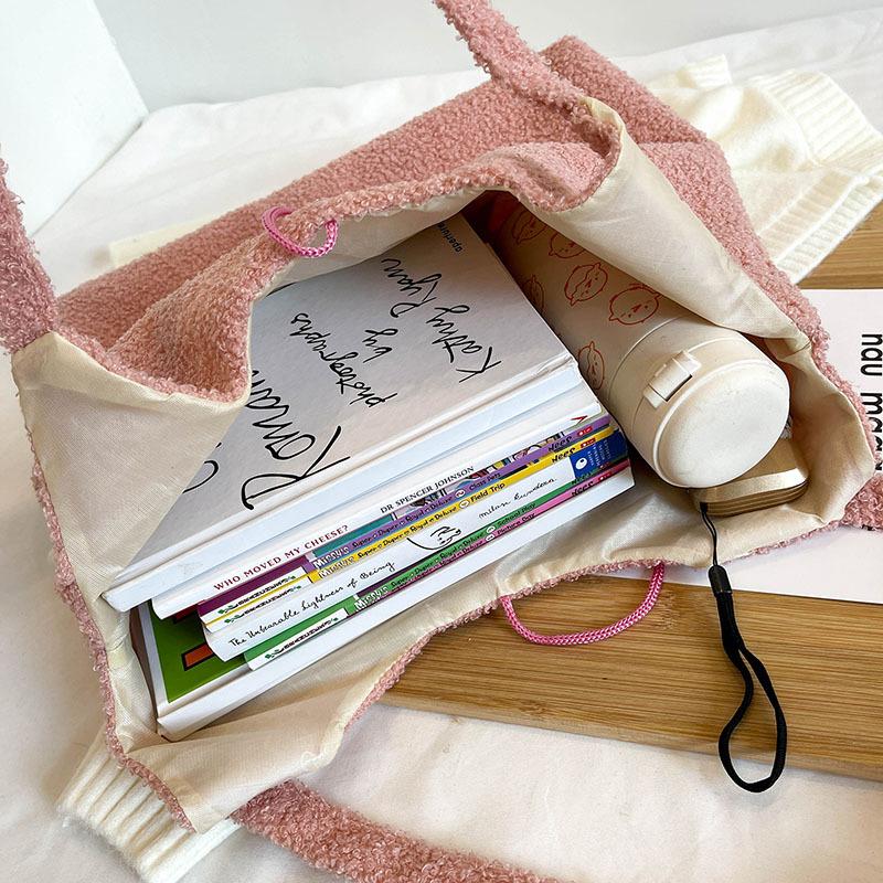 Women Bag Girl Cartoon Plush Shoulder Bag Embroidery Bearshopping Bags Large Capacity Satchel Tote Bookbag For Sutdent