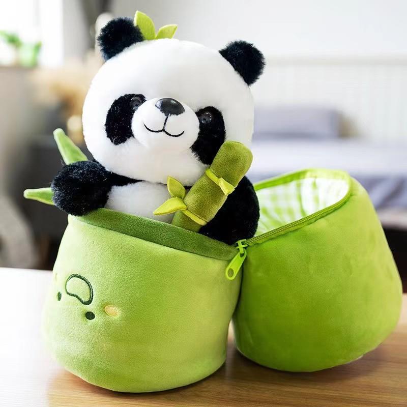 New Bamboo Panda Plush Stuffed Toy Soft Bamboo Bag Simulation Stuffed Panda Cute Pillow Panda Cat Doll Childen's Birthday Gift