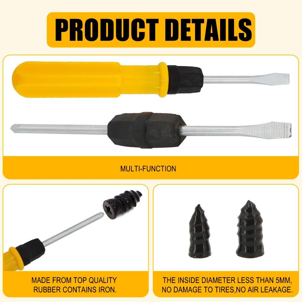 Universal Tubeless Tire Repair Kit - Emergency Puncture Tools w/Rubber T-Plugs for Car/Motorcycle On-Road Vacuum Seal