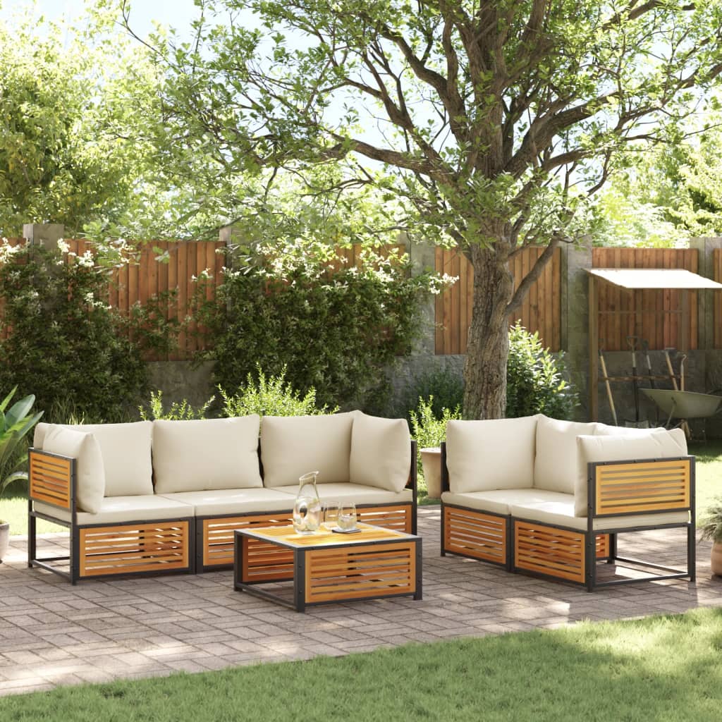 6 Piece Garden Sofa Set with Cushions Solid Acacia Wood
