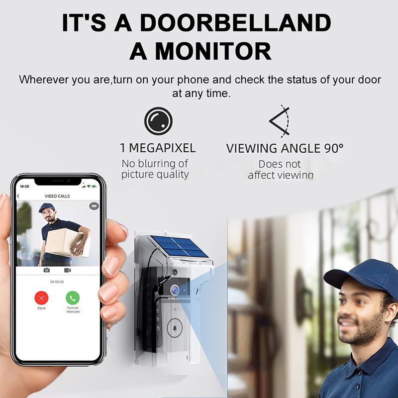Waterproof Outdoor Wireless Doorbell with Solar Cover Camera WiFi Digital Door Peepholes Smart Home Intercom Video Eye Ring Bell