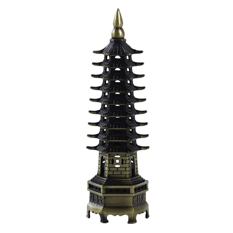 Feng Shui Zinc Alloy 3D Model Chinese Wenchang Pagoda Tower Crafts Statue Souvenir Home Decoration Metal Handicraft