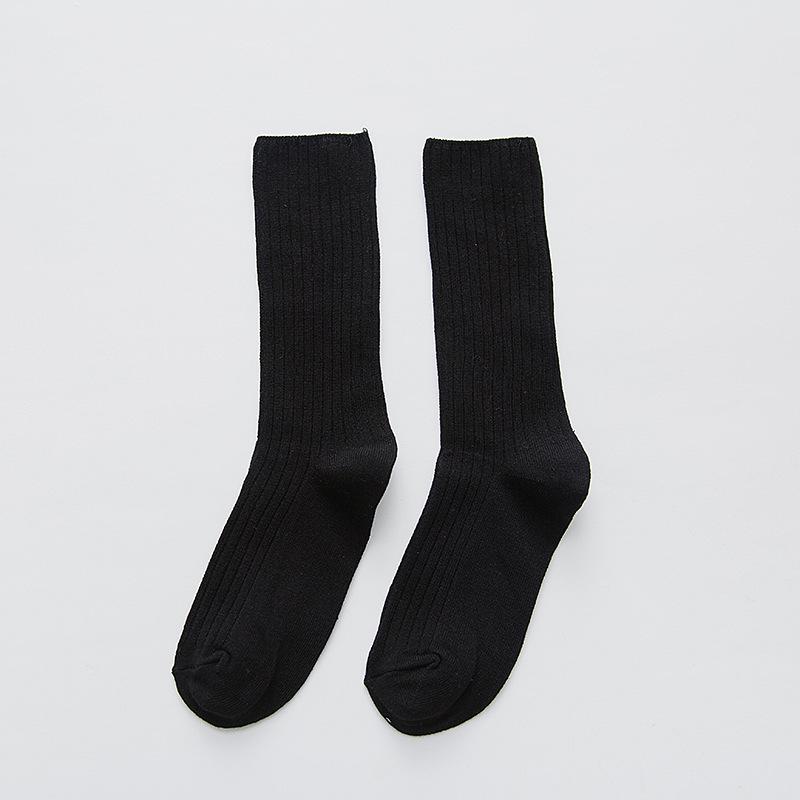 Women's Striped Double Needle Pile Socks: Pure Color, Long Cotton for Autumn/Winter, Trendy & Stylish.