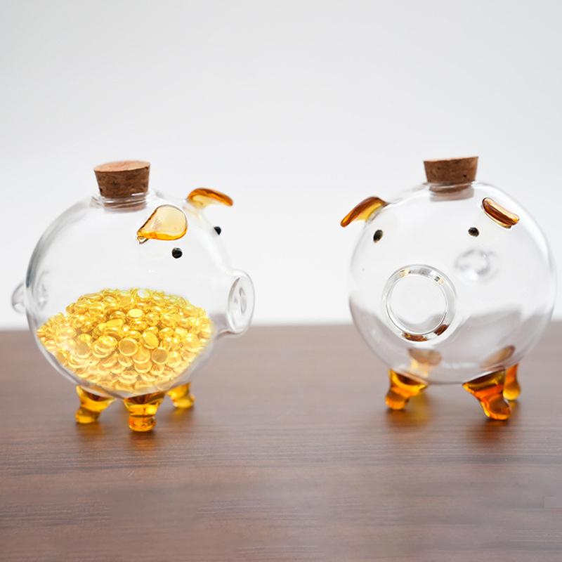 Cute Transparent Piggy Bank Glass Ornaments Golden Bean Storage, Animal Pig Money Saving Box Coin Box To Help Budget And Save