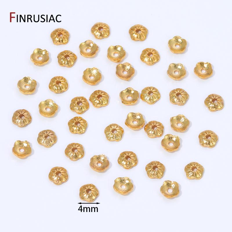 

18K Gold Plated Brass 4mm Small Beads Caps for Jewelry Making,Flower Spacer Bead End Caps For DIY Necklace Bracelet Accessories 20 pieces