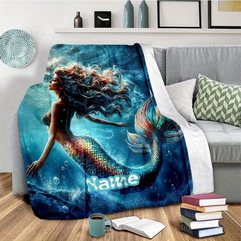 Mermaid Of The Deep Sea Customize Your Name Blanket Used For Chair Office Sofa Bed Camping Soft And Warm Giving Friends And Relatives Birthday