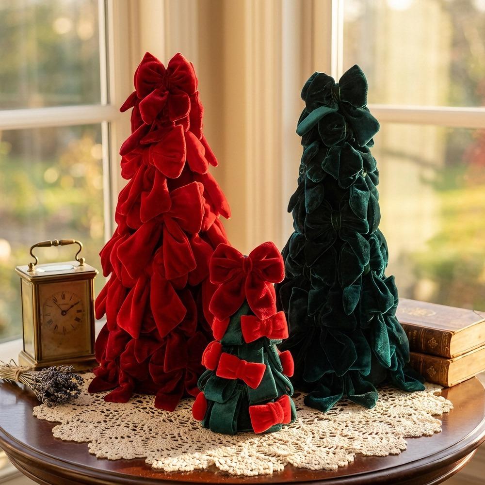 Handmade Craft Hanging Pendant Velvet Bow Christmas Tree Decor Christmas Ornament Home Decor