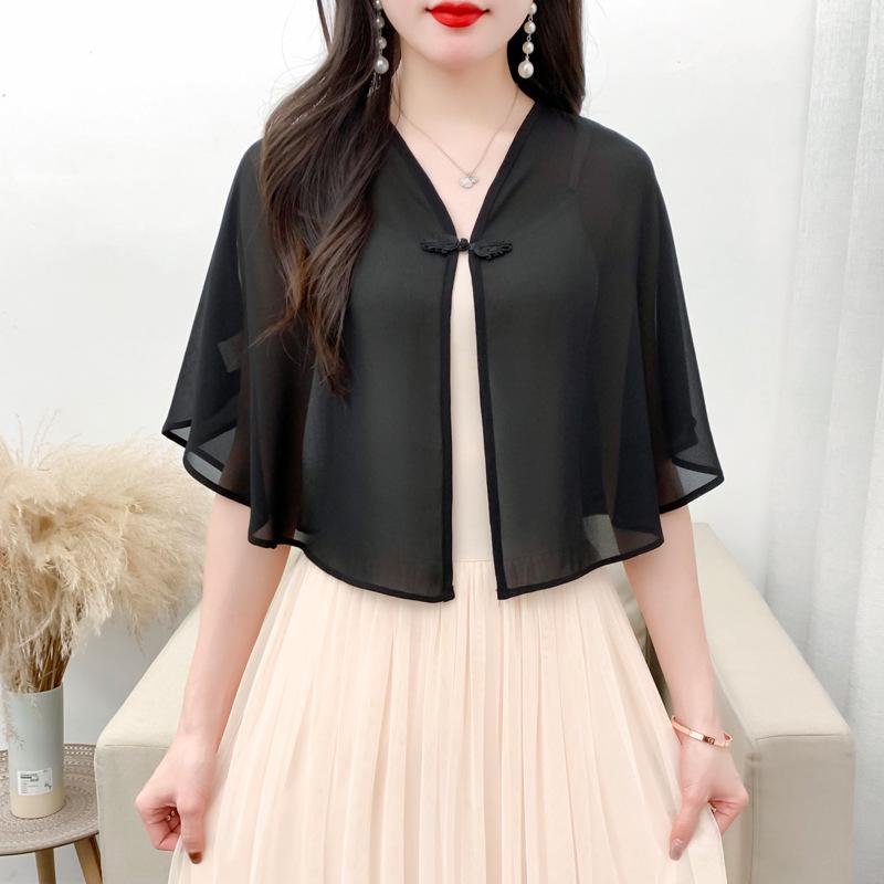 Women's Summer Chiffon Cardigan Shawl - Thin Sun Protection Cover-Up with Matching Camisole Dress