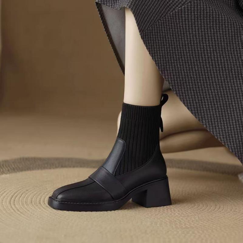 Coarse Heel Knitted Short Boots Women's Autumn and Winter High Heel Skinny Boots Versatile Elastic Socks Boots Martin Boots