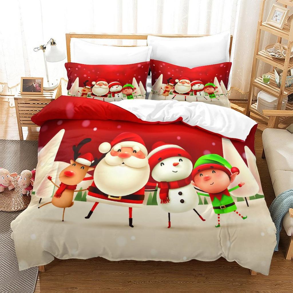 Christmas New Pattern Digital Printing Three-Piece Set 3D Three-Dimensional Polished Chemical Fiber Quilt Cover Pillowcase To Picture