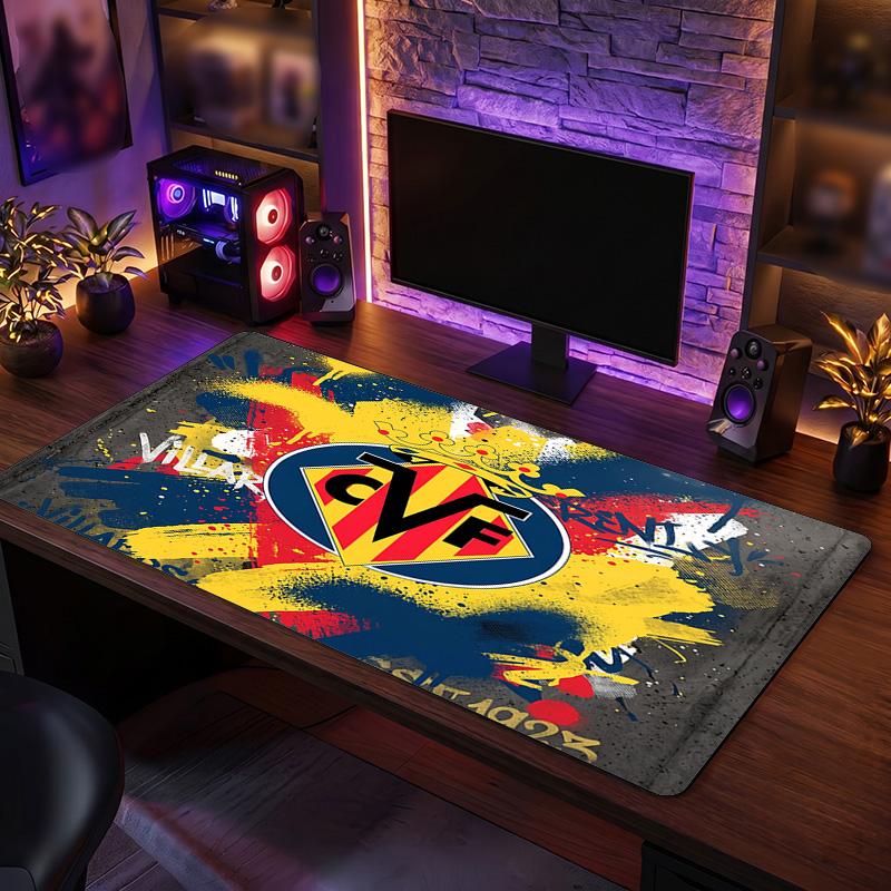 Villarreal FC Theme Pattern Mouse Pad, Soccer Logo Design XXL Gaming Desk Mat Non-Slip Computer Mouse Pad