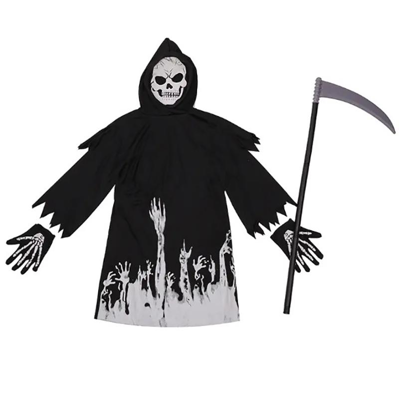Glow in the Dark Luminous Halloween Phantom Sickle Dress up Ghost Hooded Costume Kids Grim Reaper Costume With Scythe and Mask