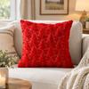 Christmas Throw Pillow Cover Set of 2, Plush Faux Furs Cushion Covers with Raised Embroidery for Coordinated Indoor Seating