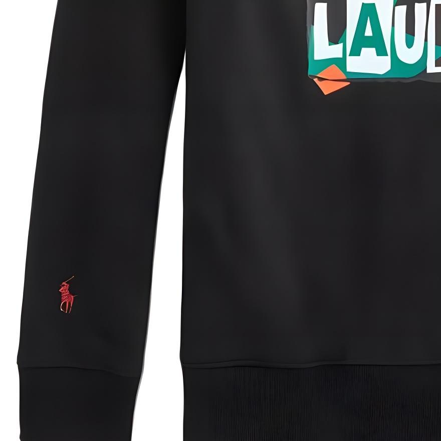 Polo Ralph Lauren SS22 Fleece Lined Hooded Pony Pattern Sweatshirt Unisex Black 710868912001