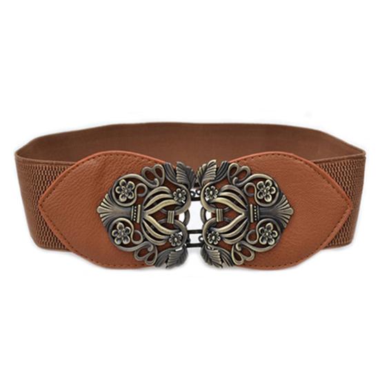 

Поясной ремень Эластичная полая пряжка Искусственная кожа Женский Винтажный поясной ремень для офиса верблюд