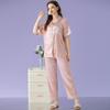 Cool Ice Silk Pajamas Women'S Autumn Short-Sleeved Trousers Love Printing Casual Loose Loungewear Set