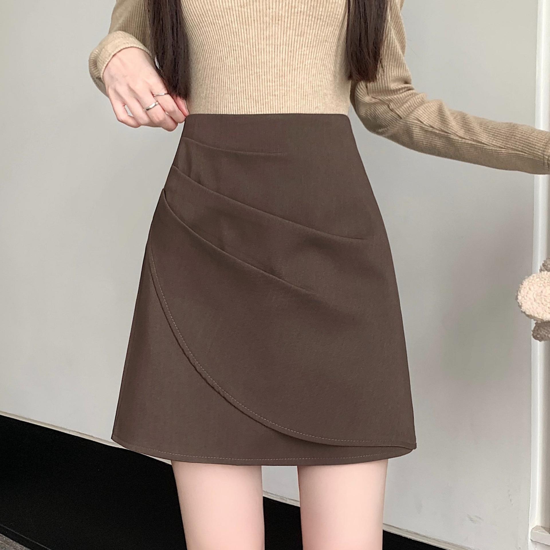 

Plus Size Black Irregular High Waist Slimming Short Skirt for Women - Autumn/Winter Collection L коричневый