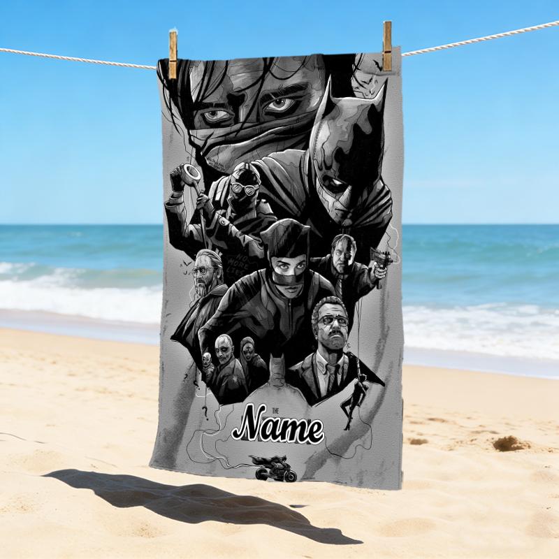 Custom Name Batman Night Stylish Digital Printing Beach Towel Quick‑Drying Absorbent Blanket for Beach Pool Gym Travel