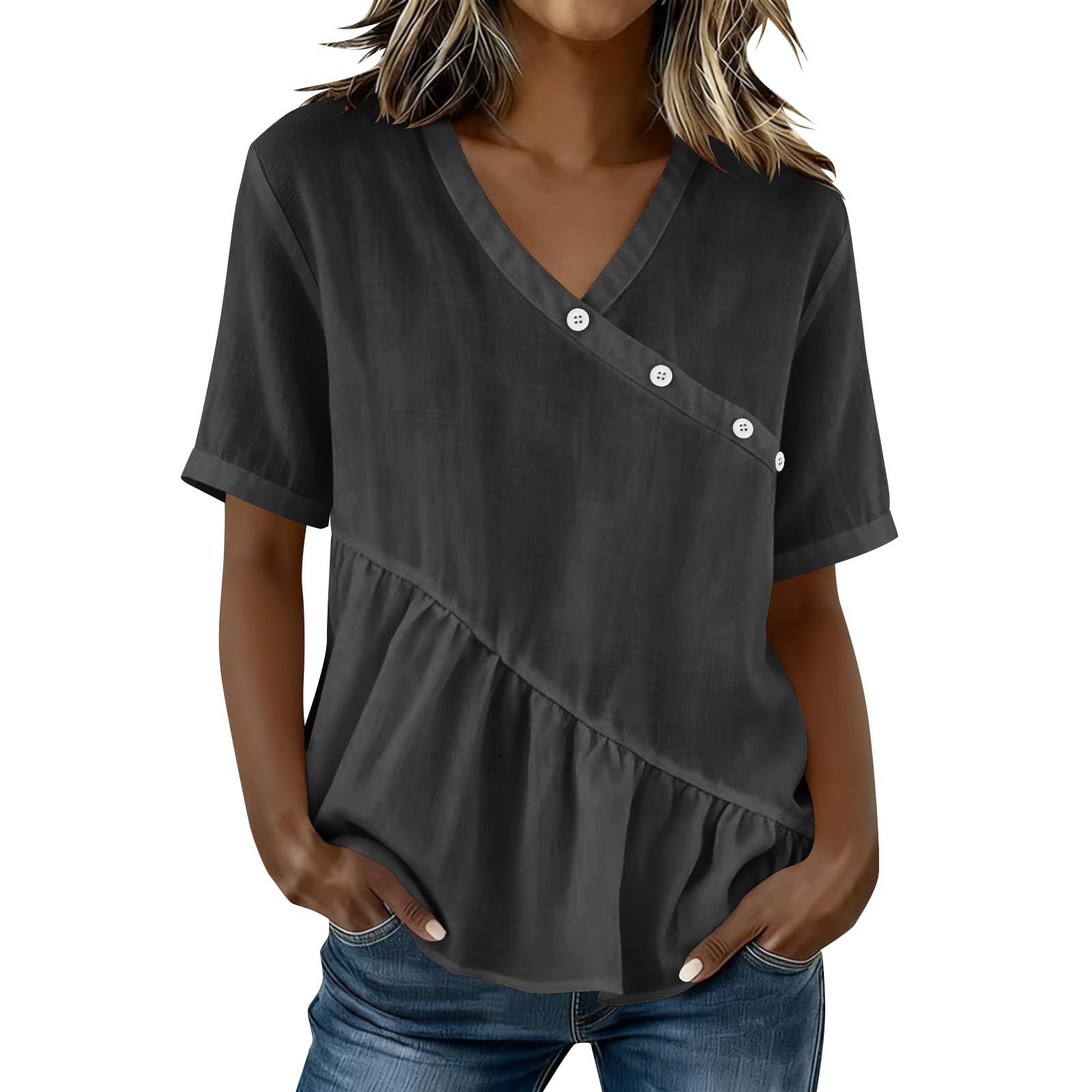 

Women s Fashion Loose-Fit -Color Casual Top L чёрный