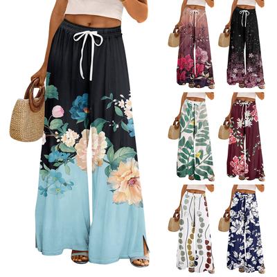 Pantalones Palazzo bohemios de verano para mujer, cintura alta, pierna ancha, estampados, casuales, con bolsillos