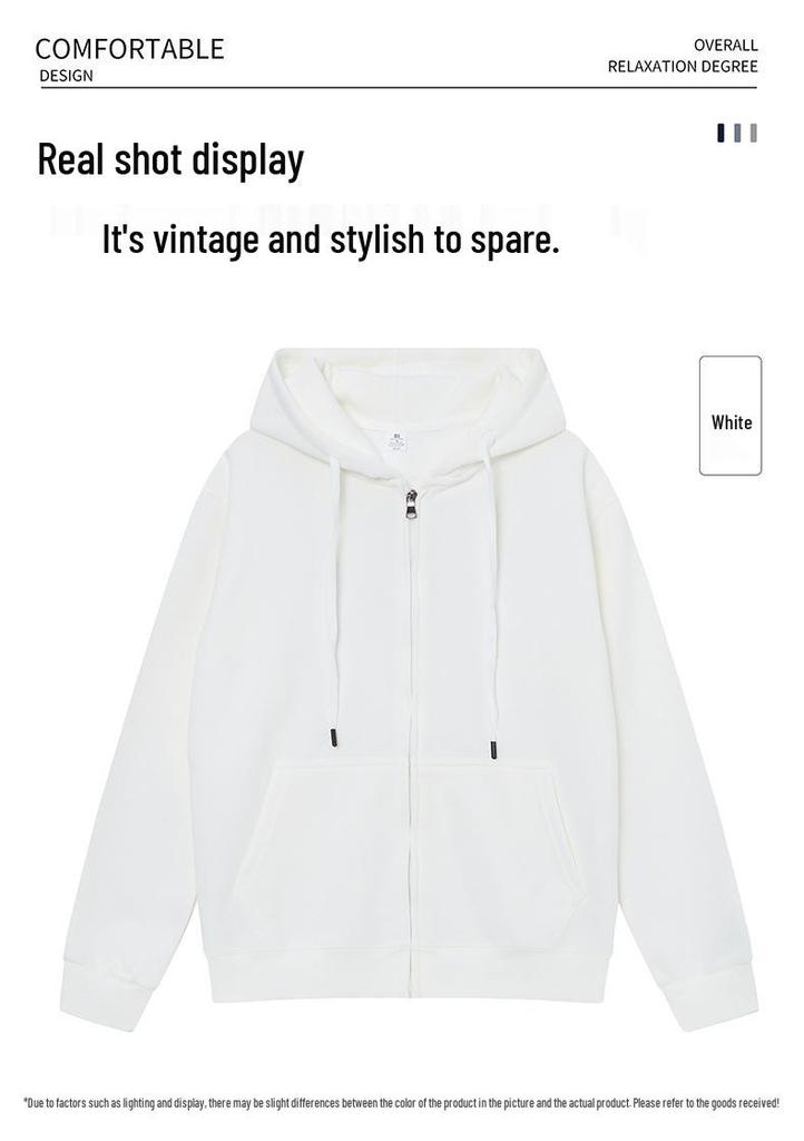 Unisex Cotton Drop Shoulder Zipper Hoodie Cardigan for Autumn/Winter
