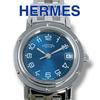 Used Hermes Clipper CL4.210 Navy Quartz Ladies Watch Good Condition HERMES D Buckle Date Brand Operation