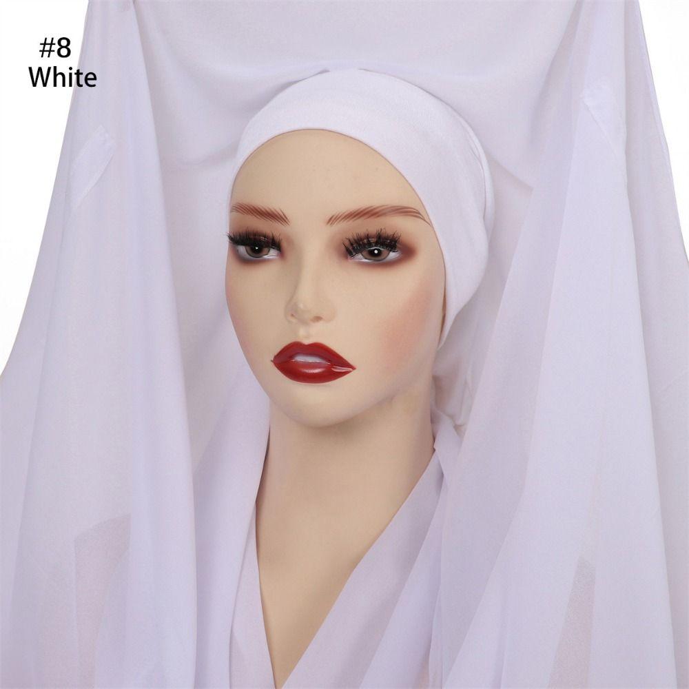 Solid Color Instant Chiffon Hijab Scarf Bulit-In Magnets Islamic Head Wrap Outdoor