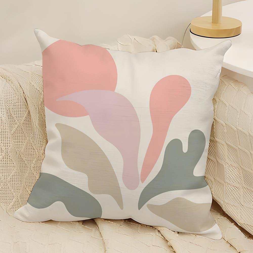 Lines Girl Coral Leaves Wall Art Painting Nordic Pillow Case Natural Linen Double-Sided Printing Sofa Home Decor Cushion Cover