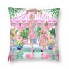 Palm Beach Girls Pink Cabana Square Pillowcase Polyester Linen Velvet Printed Zip Decorative Home Cushion Cover