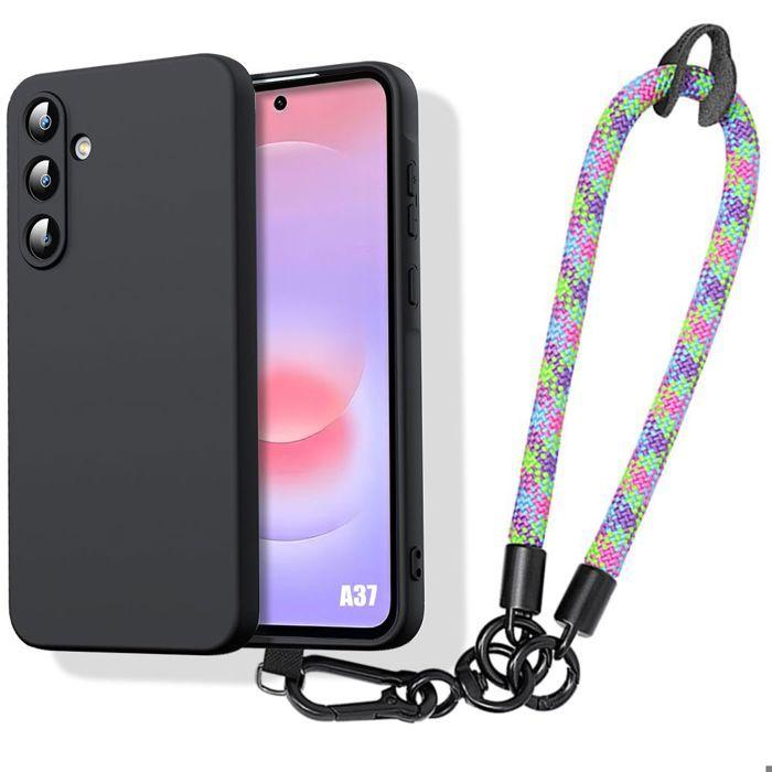 Case for Samsung Galaxy A37 5G, Black Shockproof Protection with Detachable Multicolored Bracelet