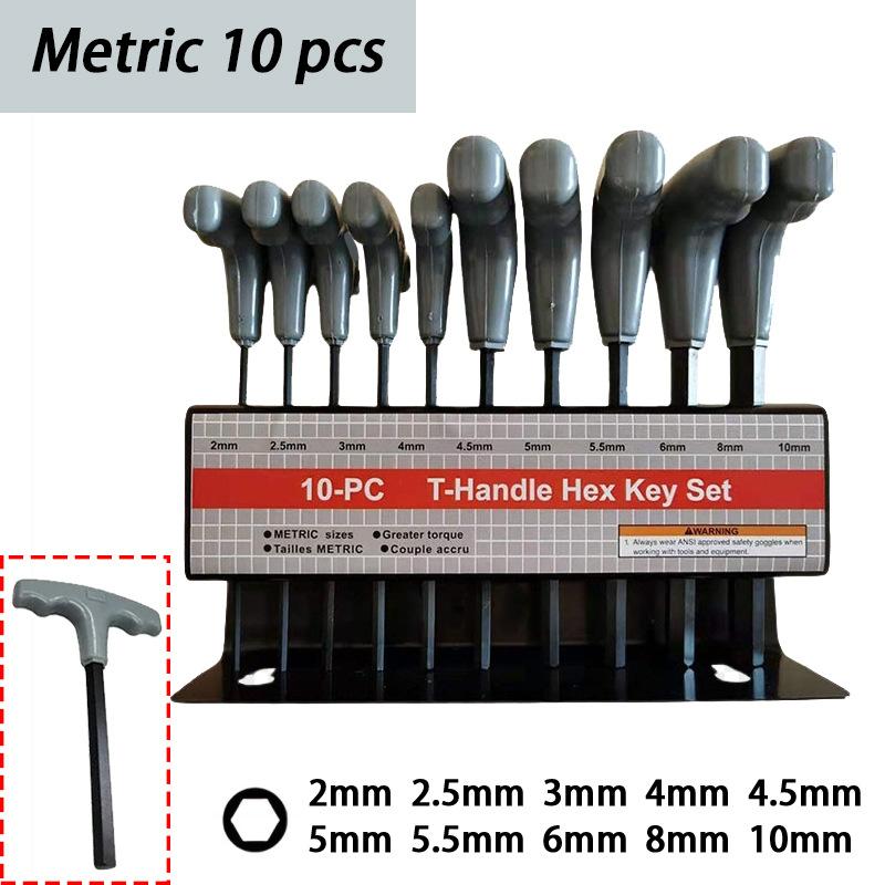 10pcs/Set T-Handle Hex Key Wrench Set Metric Or Imperial Sizes With Convenient Storage Stand Multifunctional Hand Tools Set