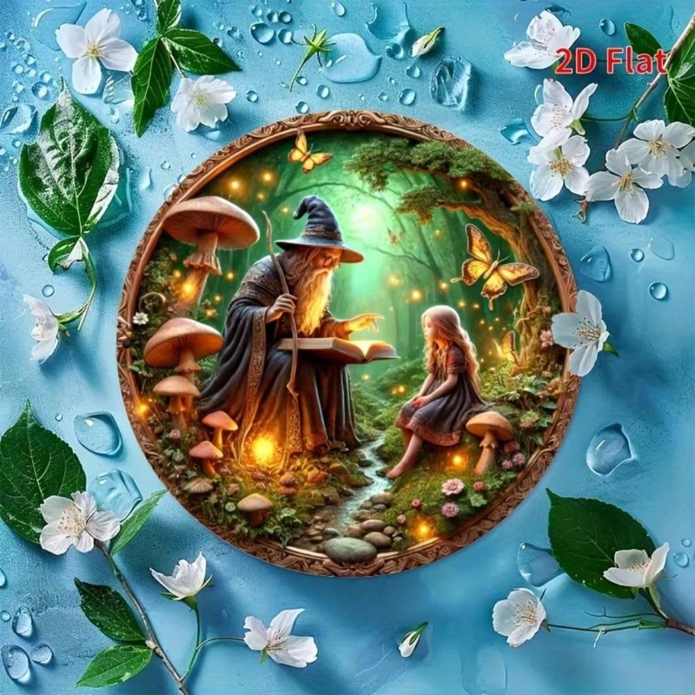 Circular Fairy Tale Metal Wall Art Enchanted Forest Tin Sign