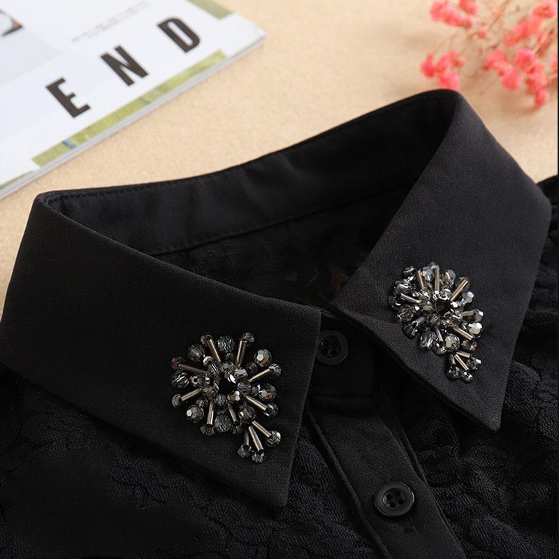 Vintage White Woman Fake Collar Black Crystal Lady Detachable Collar shirt Neckwear False Collar With Beads Clothing Accessories